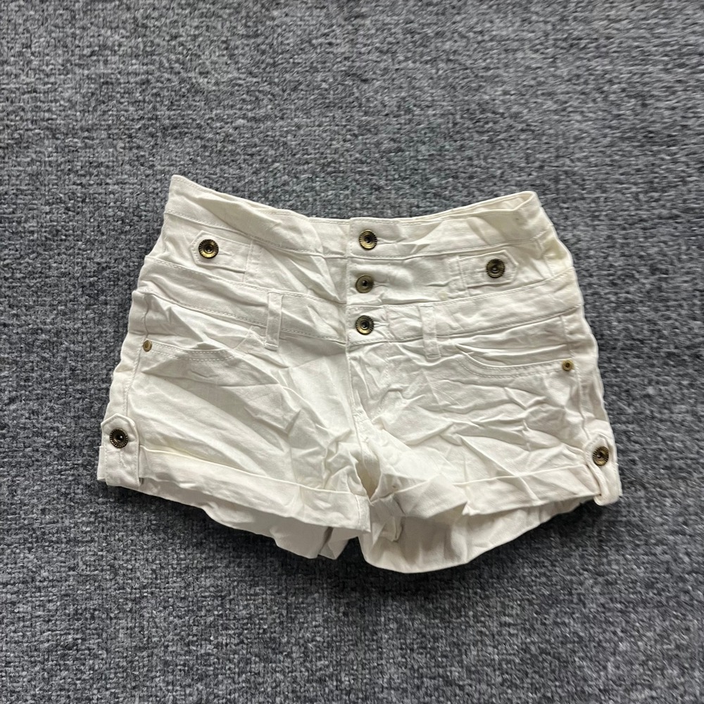 Refuge Shorts Womens Size 2 White High Waisted Multi Button Fly Stretch Denim